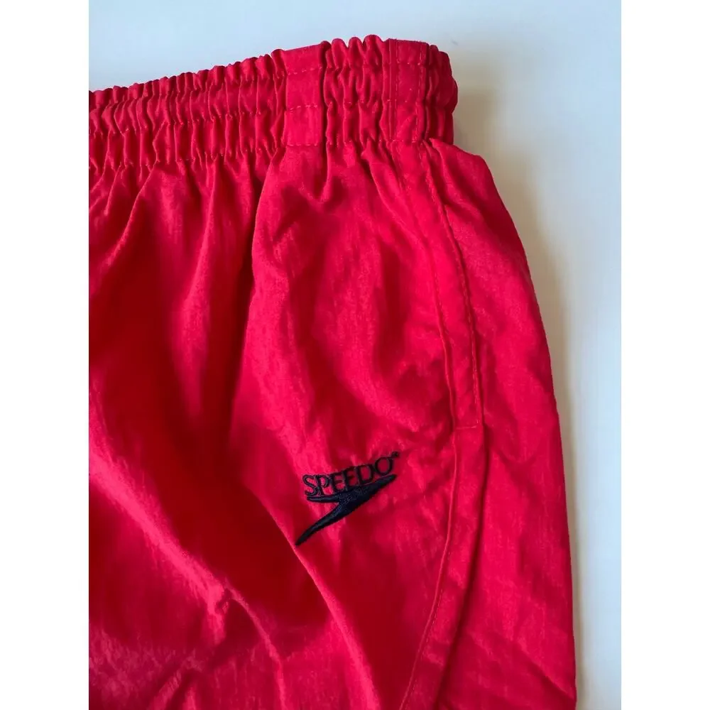Vintage Speedo Shorts Red Nylon Dolphin Split Hem Lined 80s 90s